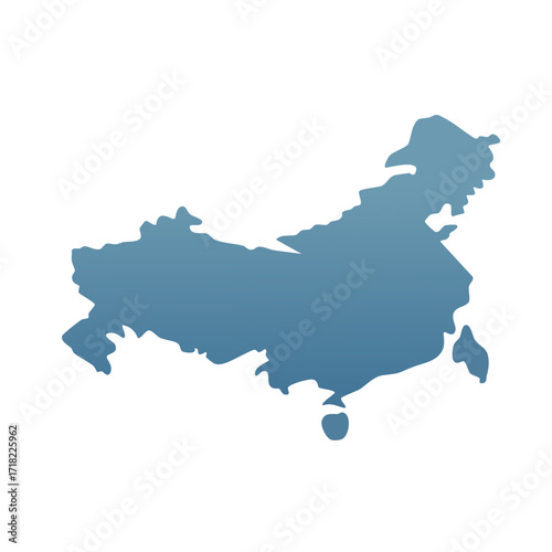 Stylized Blue Map Silhouette of Asian Continent Territory