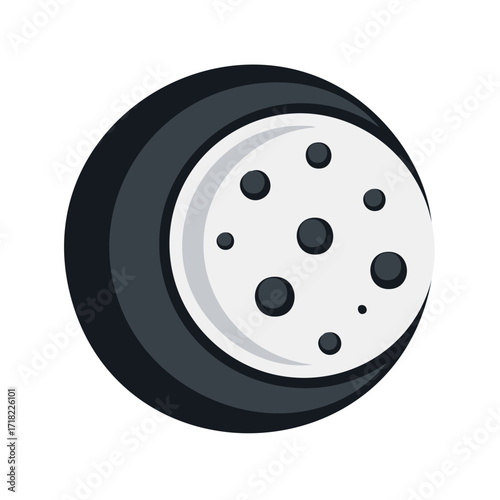 Stylized full moon with craters on a dark outer ring graphic element