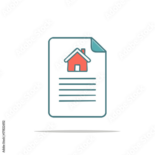 Real estate document icon with a house symbol for property ownership, mortgage, or insurance contract