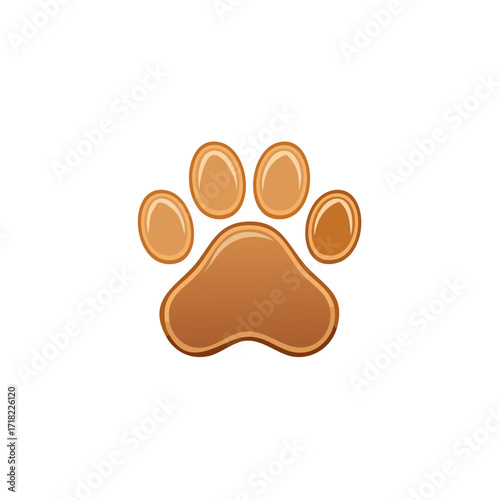 Animal paw print in brown color. Dog, cat, pets imprint. Vector illustration of pet foot sign