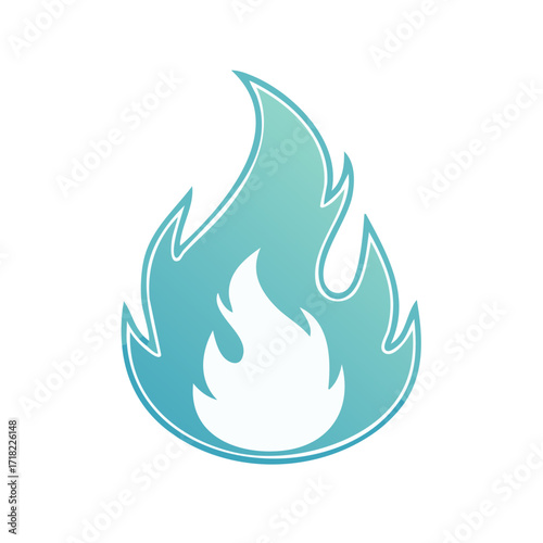 Modern Teal Flame Illustration on White Background, Abstract Fire Shape Icon