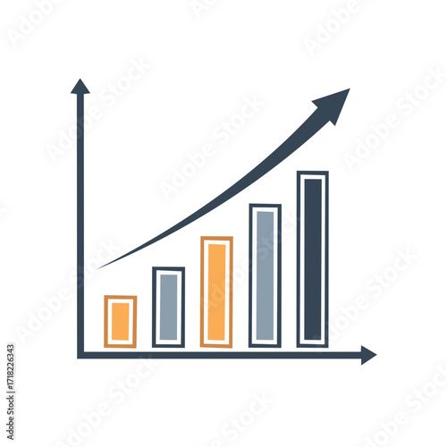 Bar chart with growth arrow icon. Business success and financial data analysis concept vector illustration.