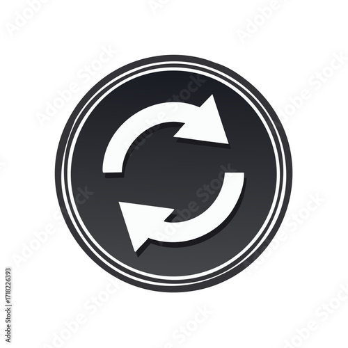 Circular Motion Graphic featuring Two Arrows Revolving Inside of Black Icon with White Border. Arrows indicating Repetition.