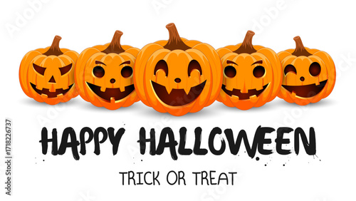Set pumpkin on white background. The main symbol of the Happy Halloween holiday. Orange pumpkins with smile for your design for the holiday Halloween. Vector illustration.