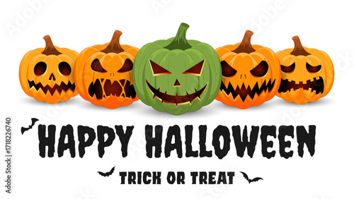 Set pumpkin on white background. The main symbol of the Happy Halloween holiday. Pumpkins with smile for your design for the holiday Halloween. Vector illustration.