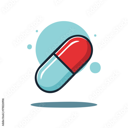 Red and light blue capsule pill medicine health care illustration vector graphic