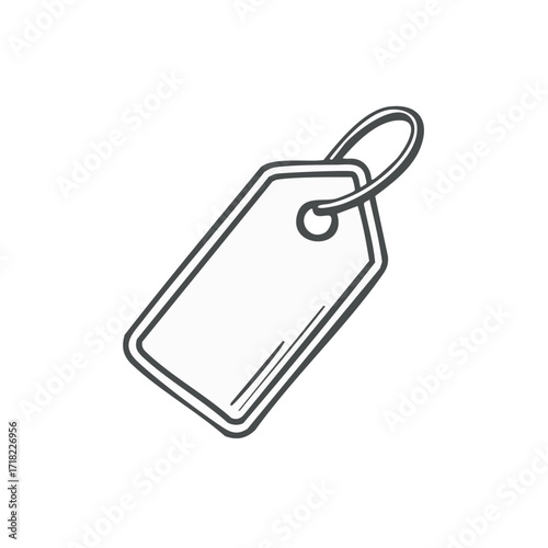 Price Tag Sketch Isolated on White Background Rectangular Outline with Rounded Corners and Ring