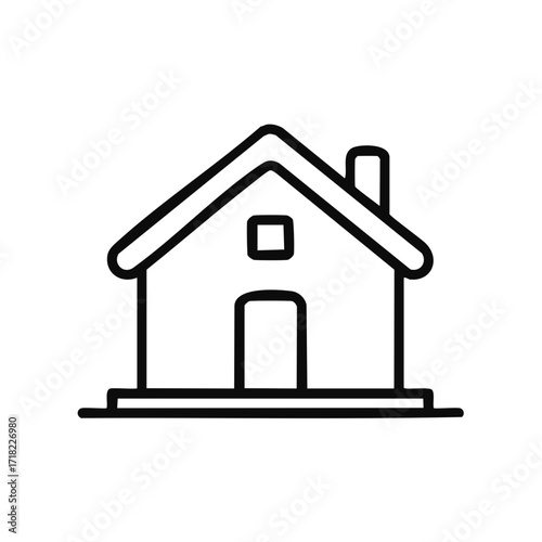 Minimalist black outline house icon with a door, window, and pitched roof design