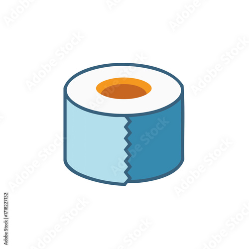 Vector graphic illustration of a blue adhesive tape roll with a torn jagged edge