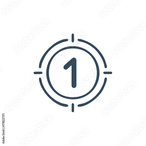 Number 1 inside target circle with crosshairs. Countdown, one, start, aim concept