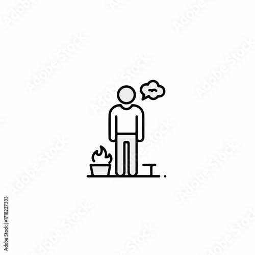 Person contemplating a burning idea or problem with a thought bubble above