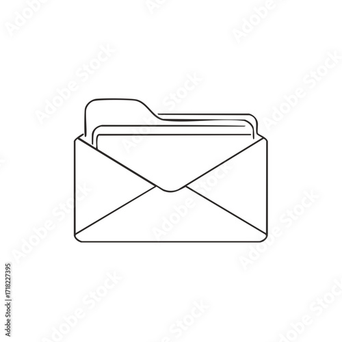 Open envelope with documents folder line icon illustration for mail and digital communication