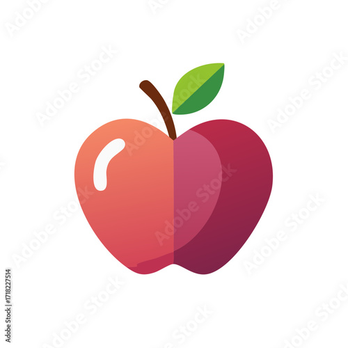 Abstract Apple Illustration with Stem and Leaf on White Background for Healthy Eating Concept