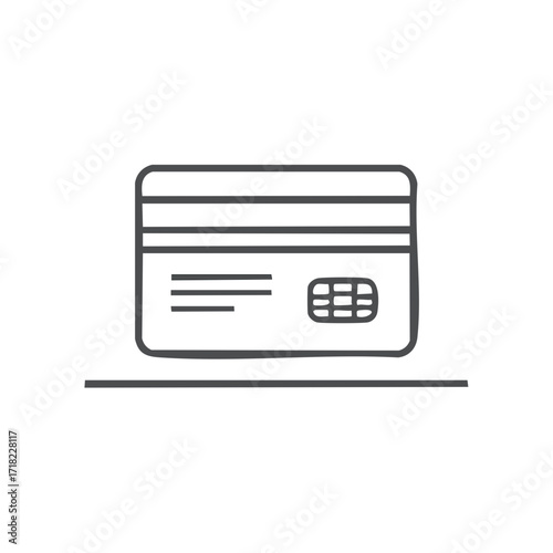 Credit card icon hand drawn style simple sketch illustration with magnetic stripe and chip