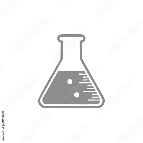Erlenmeyer flask illustration shows liquid, white dots and lines within the transparent container.