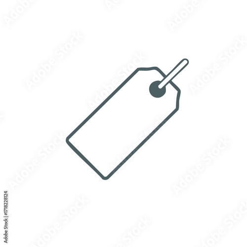 Simple outline illustration of a price tag with a hole and attached string for marking.