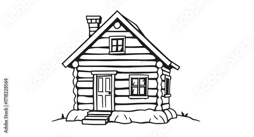 traditional hut art, rustic wooden home drawing
