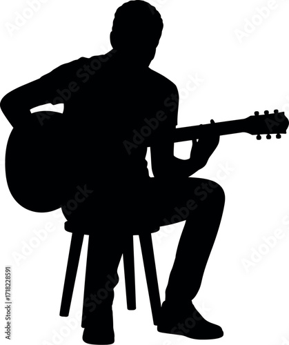 Black silhouette man playing acoustic guitar person