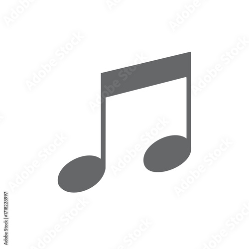 A stylized gray eighth note symbol with a horizontal bar connecting two flags