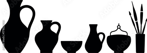 Pottery vessels and art supplies jars bowls