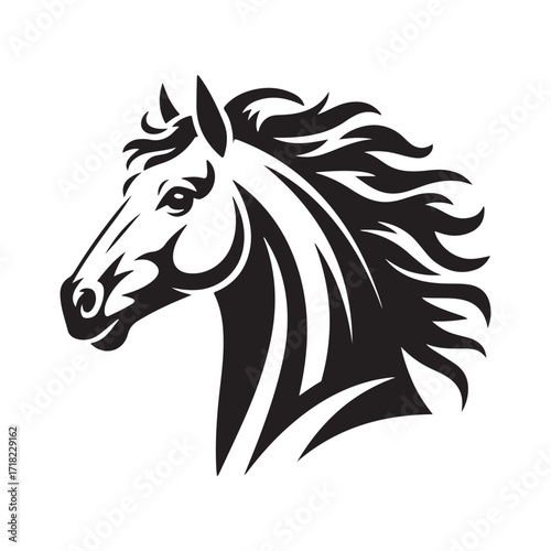 Wild mustang stallion head silhouette vector illustration for logo design or equestrian tattoo