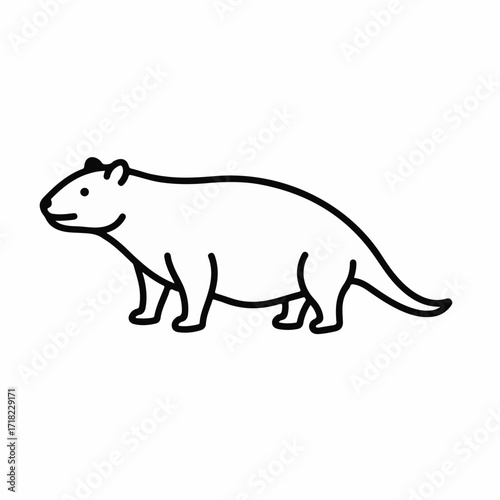 Simple outline illustration of a stylized, cute wombat on a white background