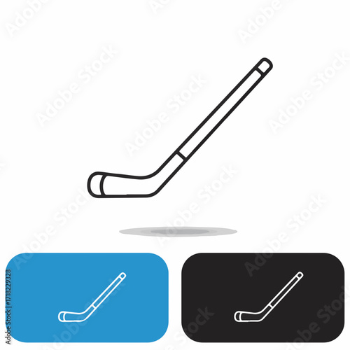 Simple line art illustration of a hockey stick, showcasing a clean design with a blue and black icon.