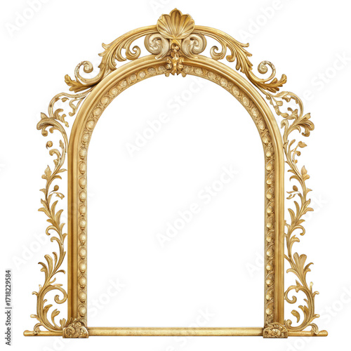 Ornate golden arch frame decorative luxurious floral isolated on a transparent background image