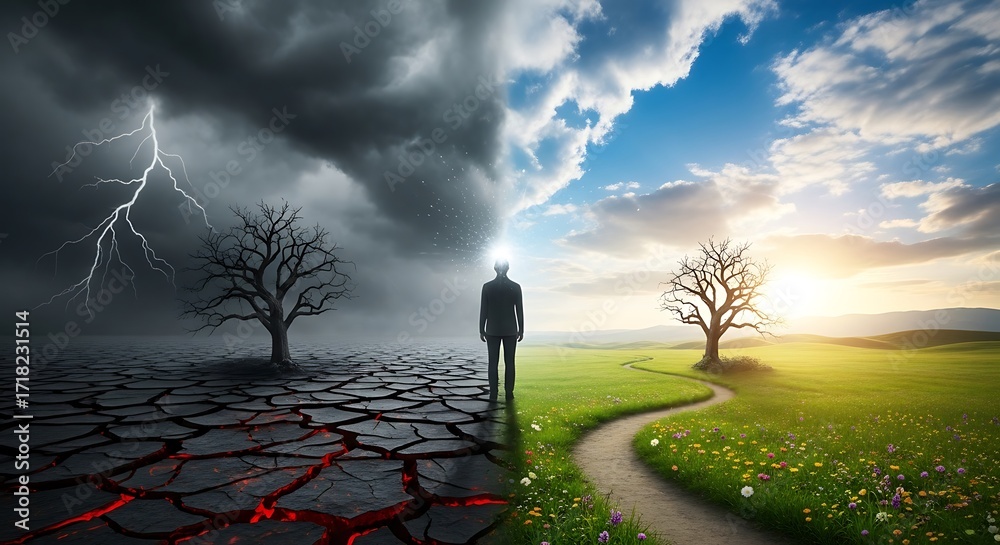 Fototapeta premium Path to Hope Amidst Despair.