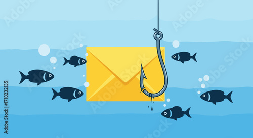 Email Phishing Attack Concept With Hook and Fish.