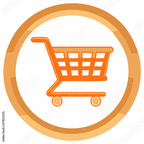 Orange Shopping Cart Icon in Circular Frame for E-commerce and Retail Business