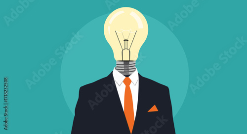 Man with Lightbulb Head Represents Innovation and Ideas.