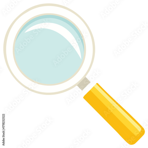 Magnifying glass with yellow handle illustration for search analysis and focus concept design element on a clean background