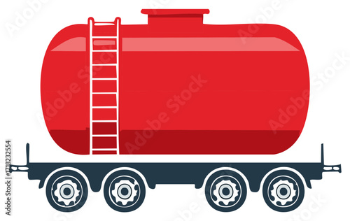 Flat design red railway tank car vector illustration for liquid and gas cargo transportation