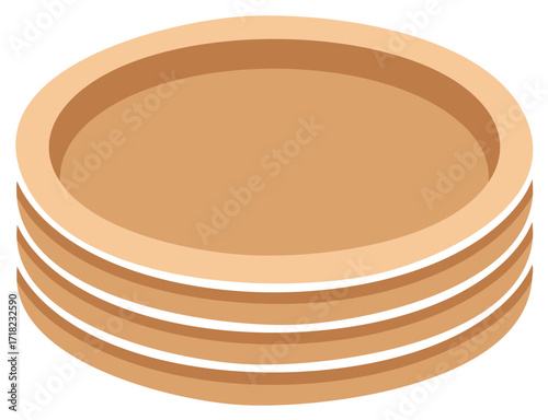 Isometric Stack of Plates Vector Illustration with Earthy Tones Isolated