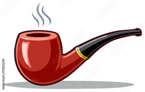 Classic Red Smoking Pipe Emitting Wisps of Smoke