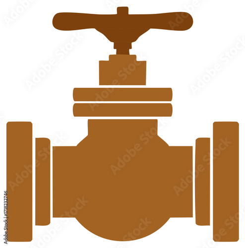 Brown Industrial Valve Illustration for Water Systems, Plumbing Fixtures, and Liquid Control