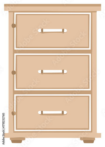 Classic wooden dresser with three drawers for home interior decor vector illustration