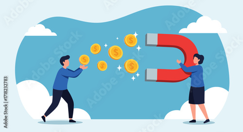 Business concept of attracting money with a magnet.