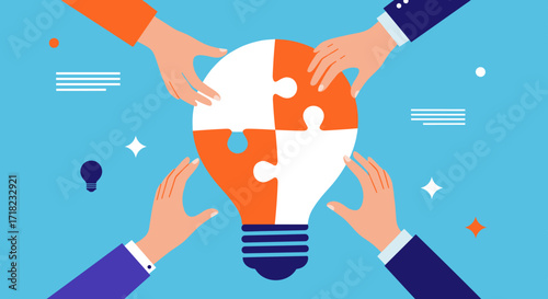 Teamwork and Collaboration Building a Bright Idea Lightbulb Puzzle.