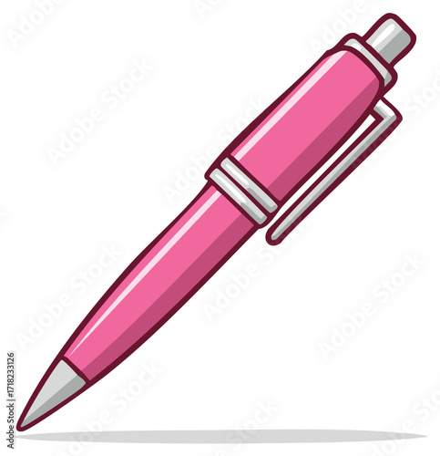 Stylish pink writing pen vector graphic illustration with silver details for office and school stationery supplies