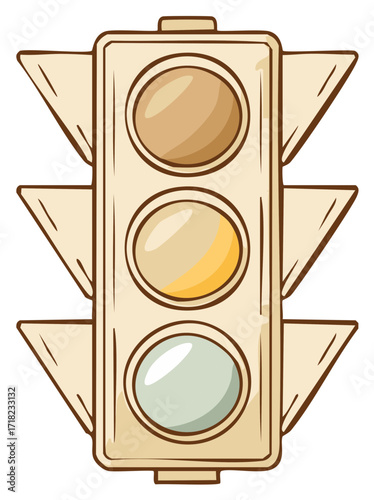 Traffic signal with illuminated yellow light ready for direction change