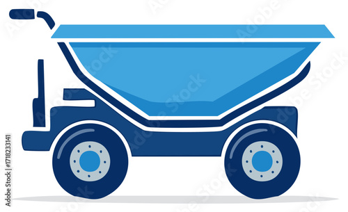 Graphic illustration of a vibrant blue utility dump cart, perfect for hauling and transport needs