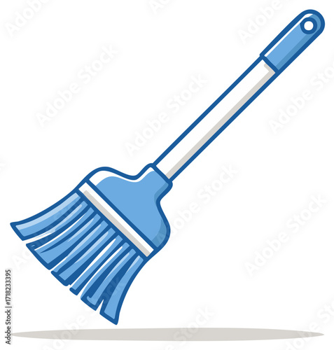 Illustration of a Blue Broom with a White Handle for Cleaning and Tidying