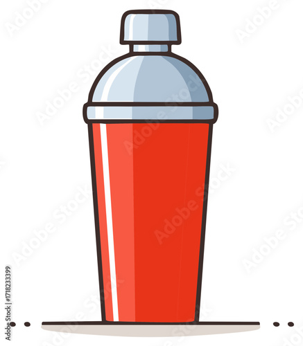 Minimalist cartoon red cocktail shaker graphic for beverage preparation and mixology
