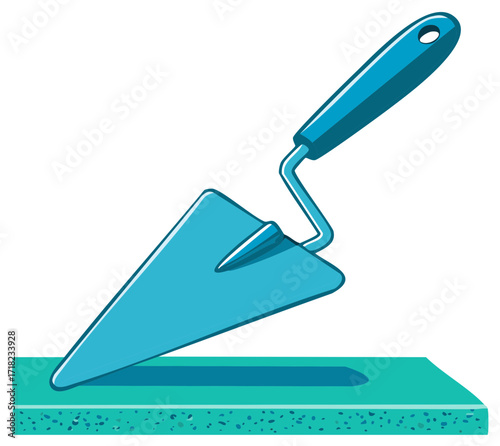 Blue Trowel Tool Applying Mortar on Building Material Surface