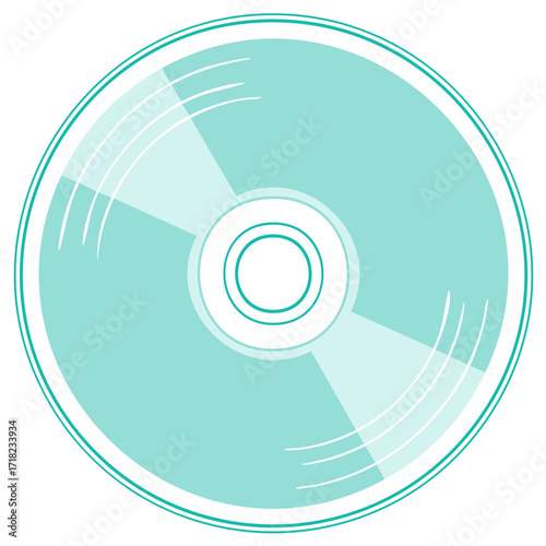 Turquoise Compact Disc with White Accents for Music, Data, or Entertainment Media, Simple Illustration