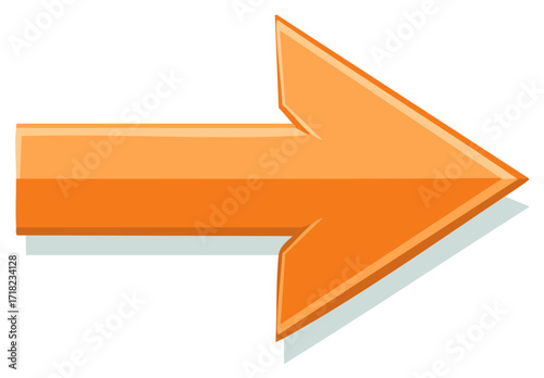 Illustrated orange arrow pointing right, direction symbol, business graphic element