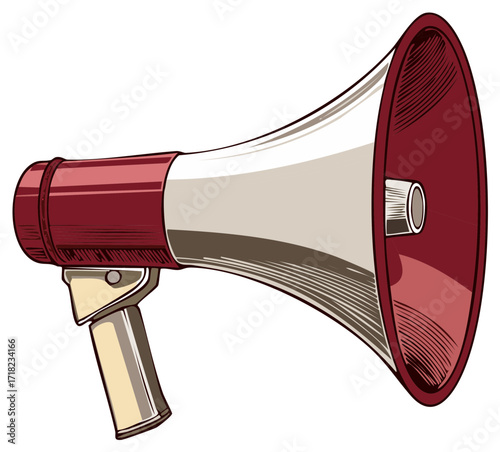 Retro Red and White Megaphone Illustration for Announcements and Promotion