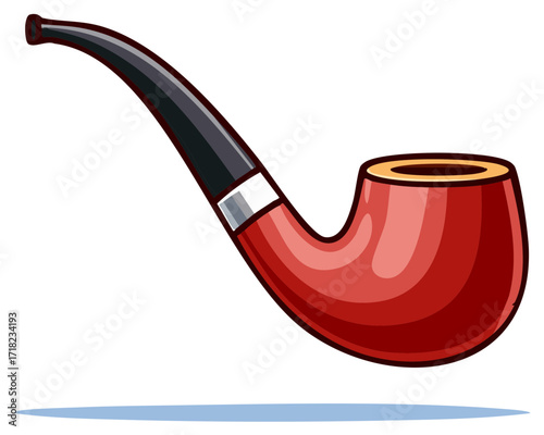 Classic Wooden Tobacco Pipe With Red Bowl and Black Stem Illustration
